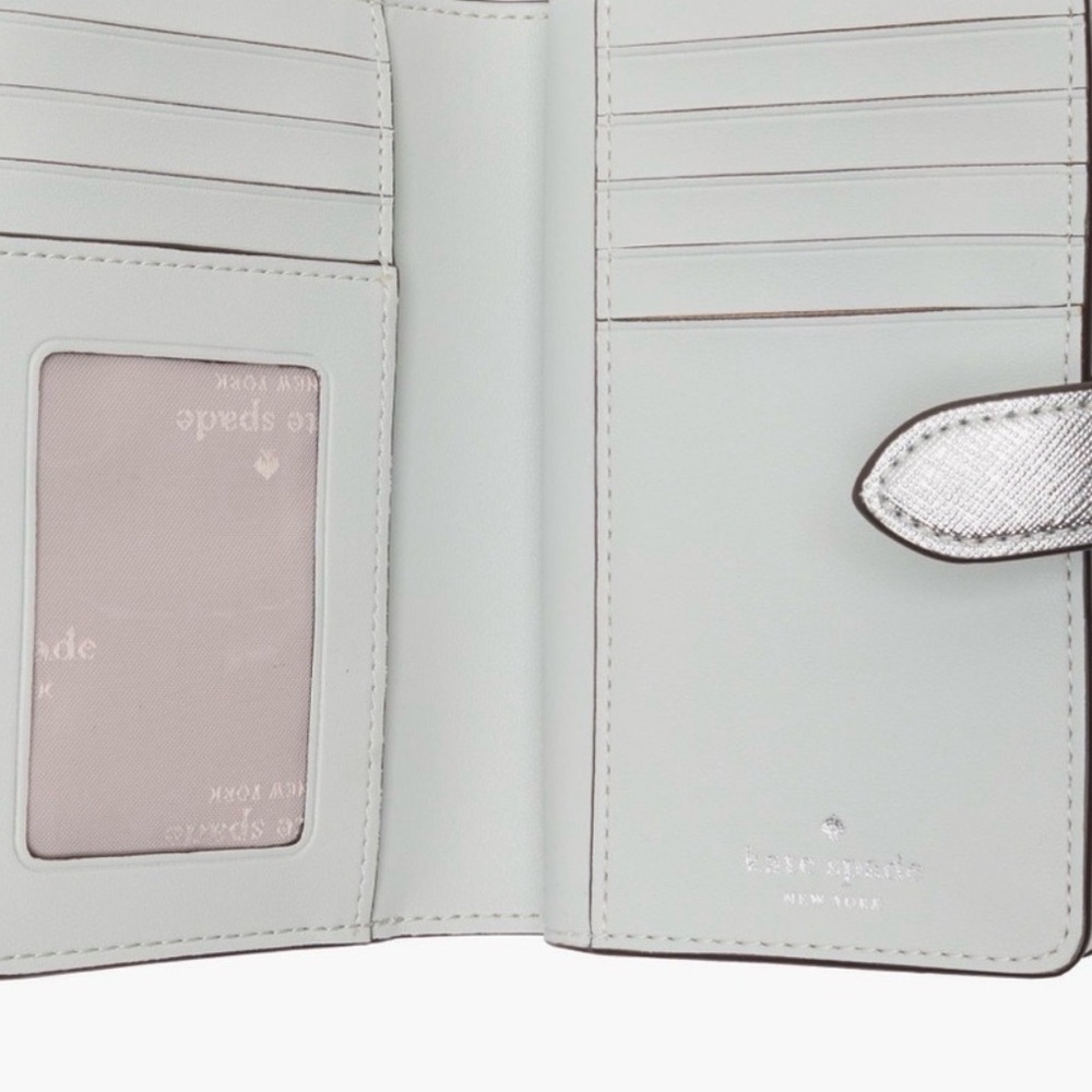 kate spade metallic silver saffiano compact wallet nwt - Picture 9 of 11
